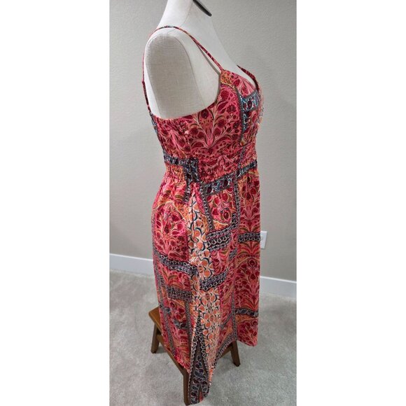 Old Navy Womens Floral Boho Sundress L Strappy Sleeveless Elastic Waist Red & Or - Picture 3 of 6